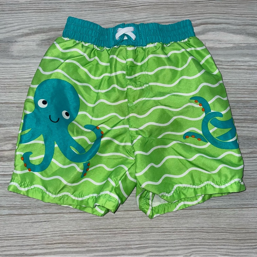 Wonder Nation Baby Boys Swim Trunks 18 Months Green Octopus Squiggle Print